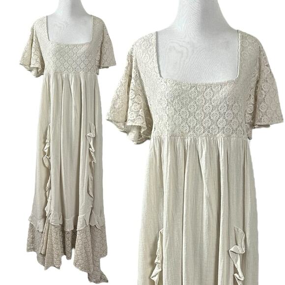 Free People Ethereal Bohemian Bring The Romance Midi Maxi Dress Neutral XL - Picture 5 of 16